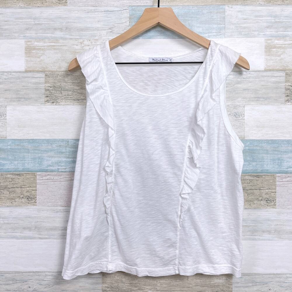 Michael Stars Ruffle Tank Top White Supima Cotton Slub Knit Womens OS One Size